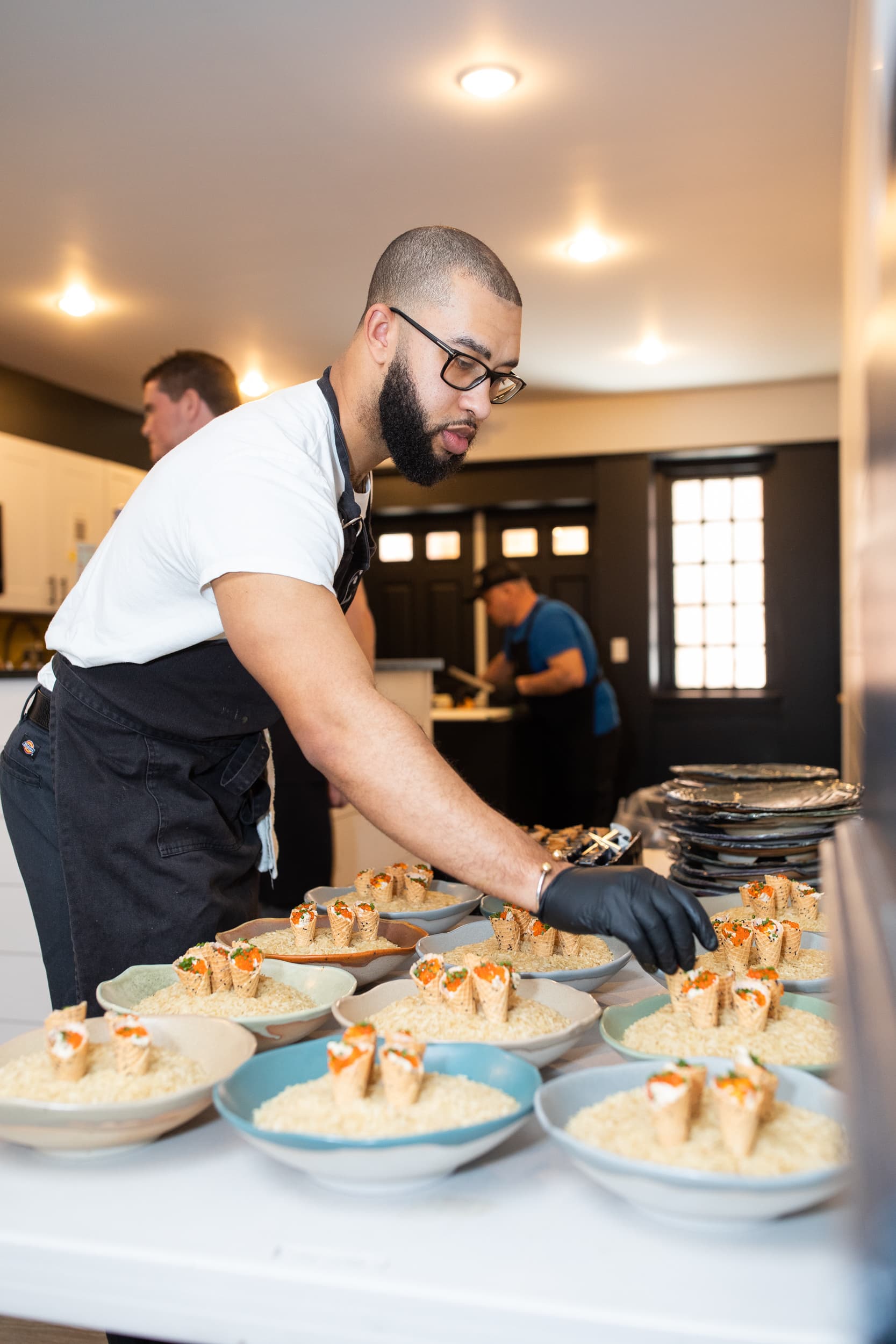 Chef Marcel plating the caviar cone course